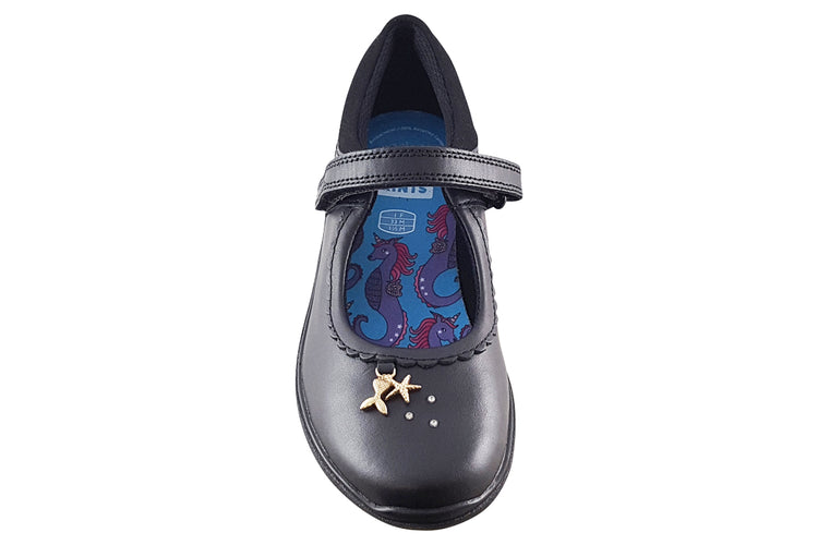 Clarks Relda Sea K. Black Leather Girls School Shoes