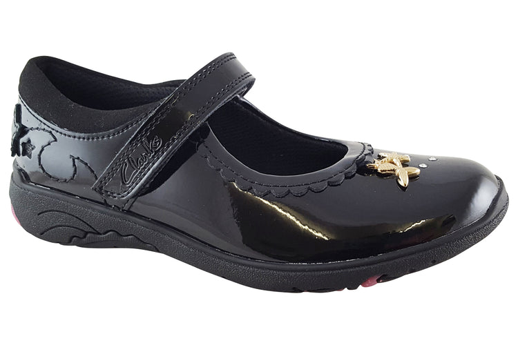 Clarks Relda Sea K. Black Patent Girls School Shoes