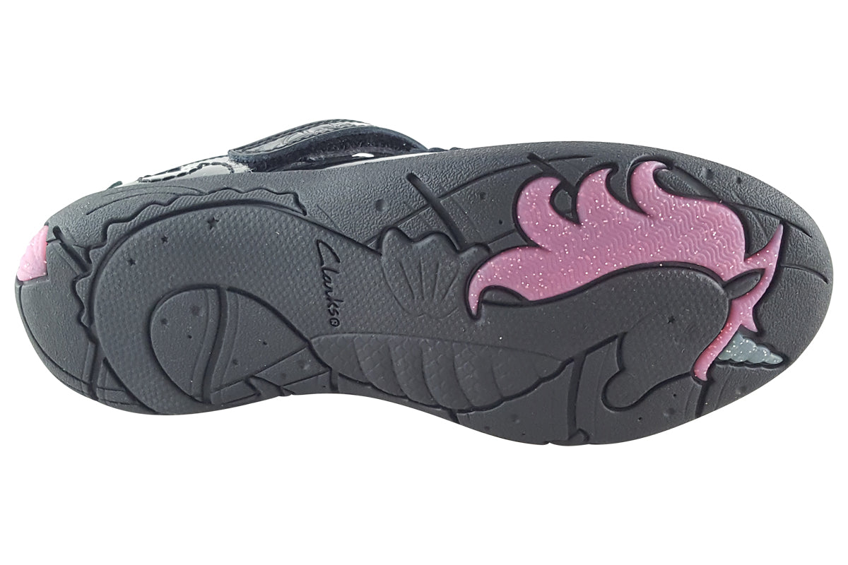 clarks relda sea k black patent girls shoes sole