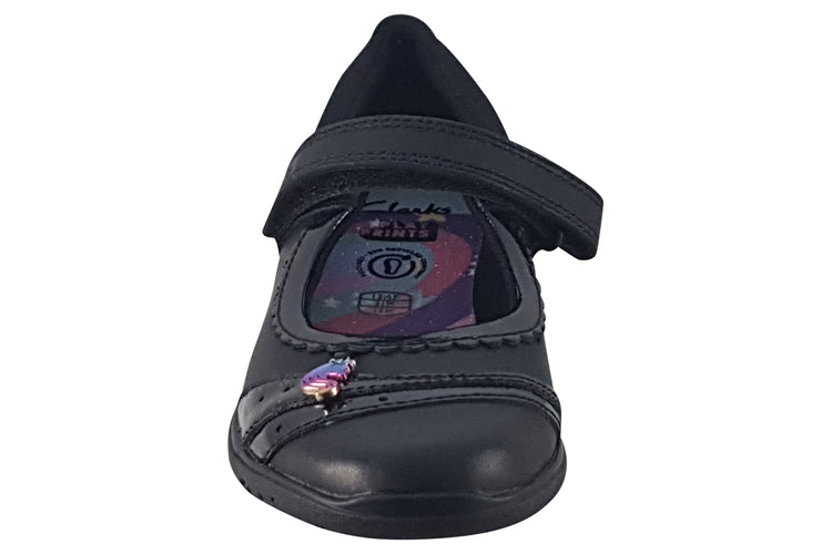 Clarks Relda Spark K. Black Leather Girls School Shoes