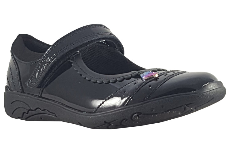 Clarks Relda Spark K. Black Patent Girls School Shoes
