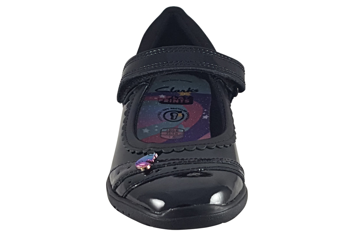 clarks relda spark k black patent girls shoes top