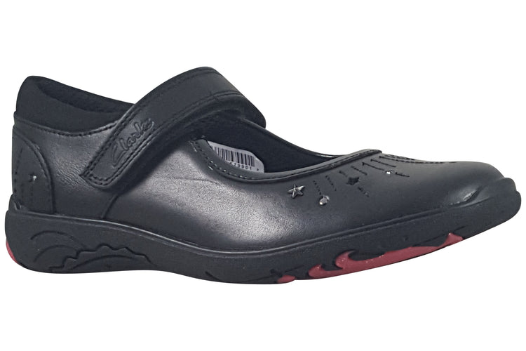 Clarks Relda Wish K. Black Leather Girls School Shoes