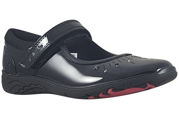 Clarks Relda Wish K. Black Pat Girls School Shoes