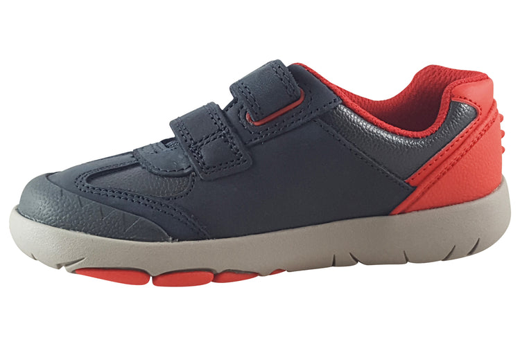 Clarks Rex Play K Navy/Red Leather Boys Shoes