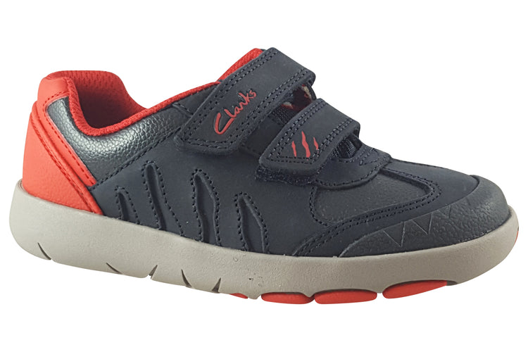 Clarks Rex Play K Navy/Red Leather Boys Shoes