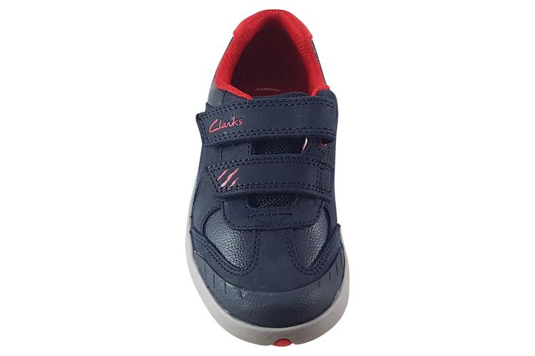 Clarks Rex Play K Navy/Red Leather Boys Shoes