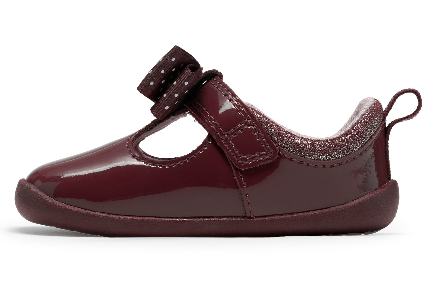 Clarks Roamer Trim T. Burgundy Pat Girls First Shoes