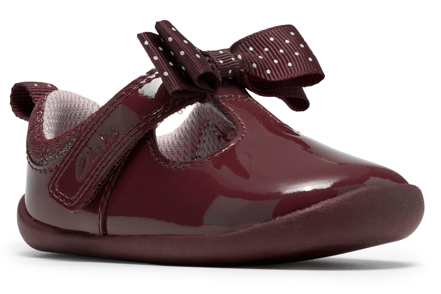 Clarks Roamer Trim T. Burgundy Pat Girls First Shoes
