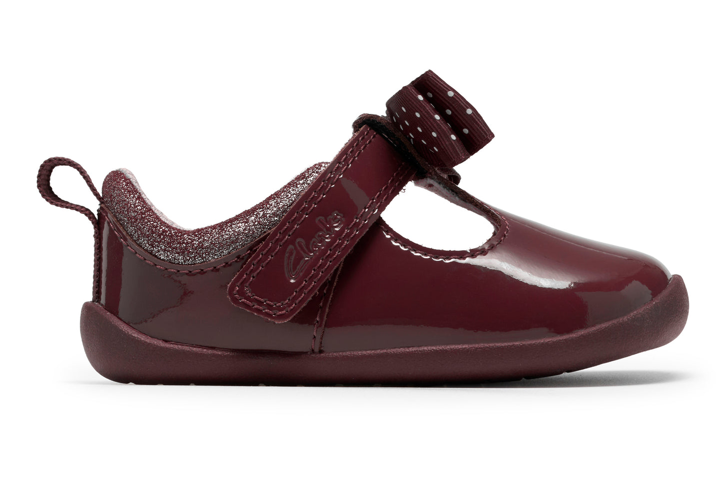 Clarks Roamer Trim T. Burgundy Pat Girls First Shoes
