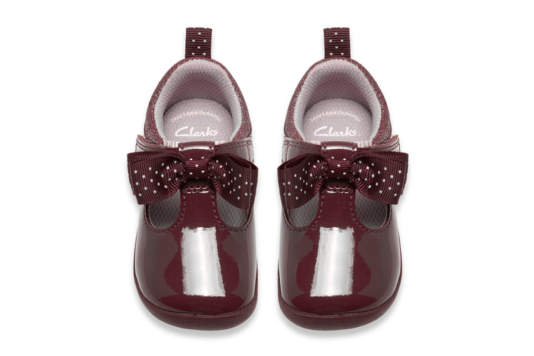 Clarks Roamer Trim T. Burgundy Pat Girls First Shoes