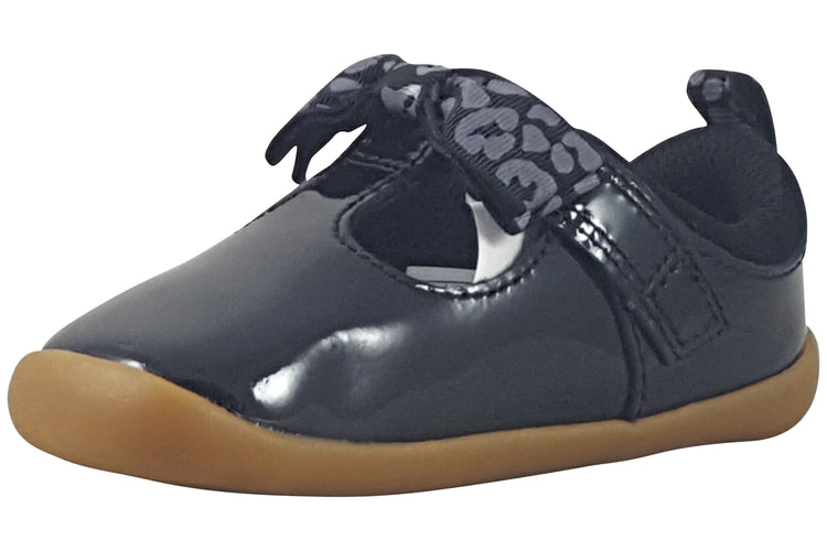 Clarks Roamer Trim T. Black Pat Girls First Shoes