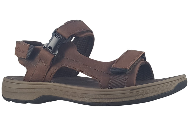 Clarks Saltway Edge Dark Brown Leather Mens Sandals