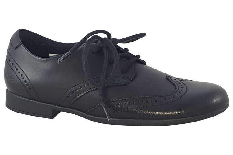 Clarks Scala Lace K Black Leather Girls School Shoes
