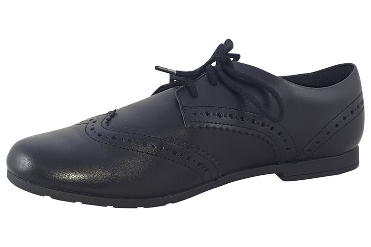 Clarks Scala Lace Y Black Leather Girls School Shoes