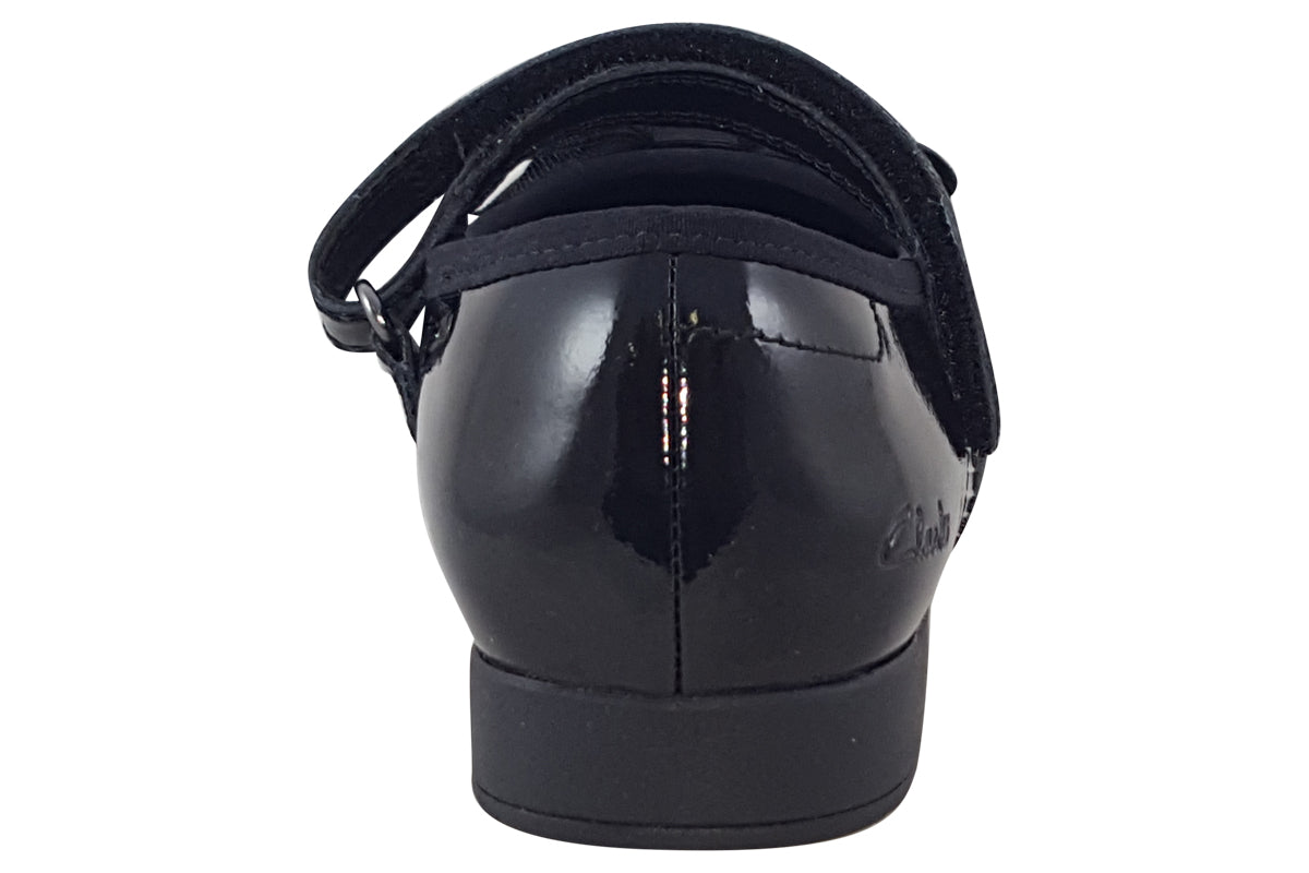 clarks scala tap k black patent girls shoes back