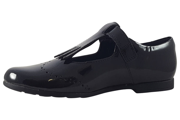 Clarks Scala Teen Y. Black Patent Girls School Shoes