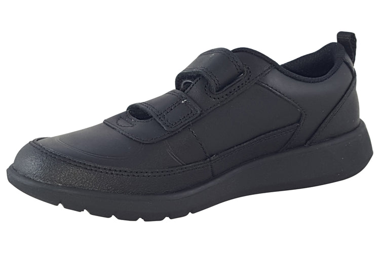 Clarks Scape Flare K Black Leather Boys School Shoes