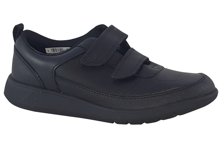 Clarks Scape Flare K Black Leather Boys School Shoes
