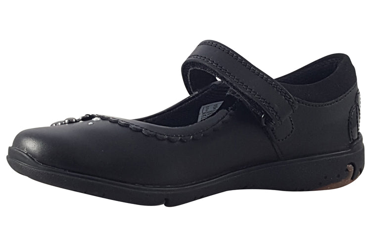 Clarks Sea Shimmer K Black Leather Girls School Shoes