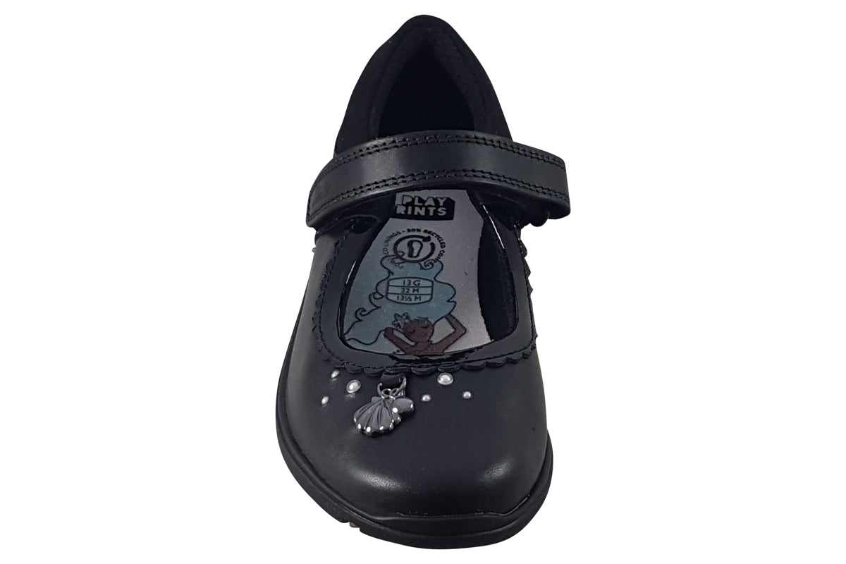 clarks sea shimmer k black leather girls shoes top