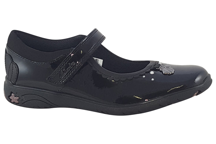 Clarks Sea Shimmer K Black Patent Girls School Shoes