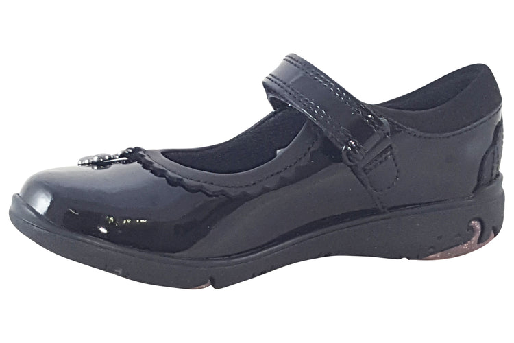 Clarks Sea Shimmer T Black Patent Girls School Shoes