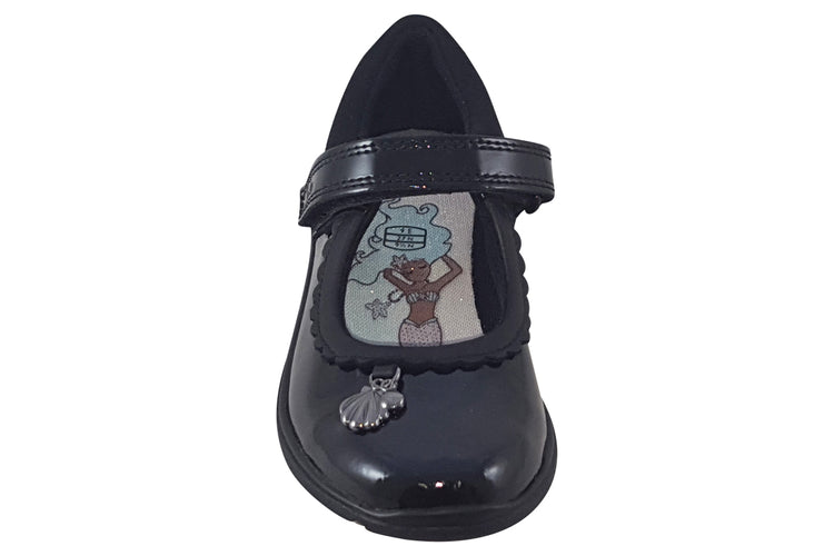 Clarks Sea Shimmer T Black Patent Girls School Shoes