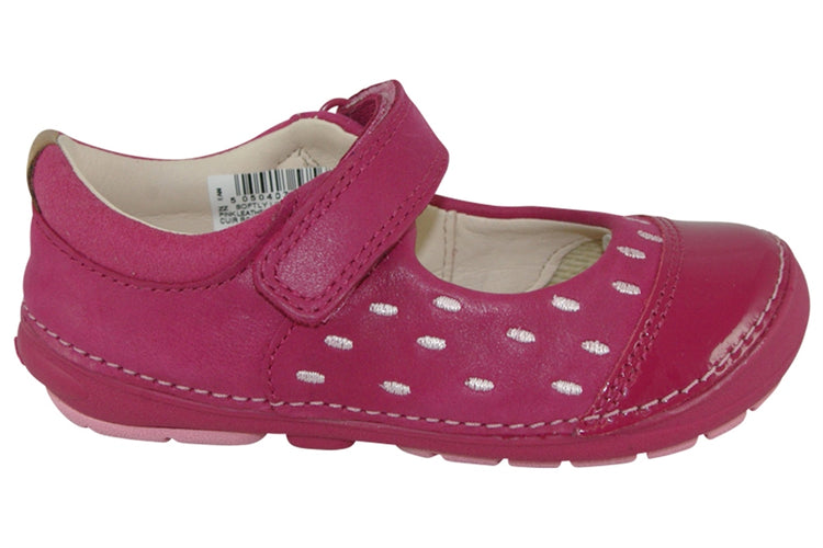 Clarks Softly Lou Fst Pink Leather Girls First Shoes
