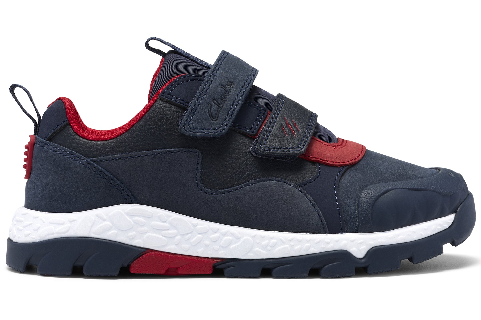 clarks-steggy-2-track-k-boys-trainers-navy-red-right-flat