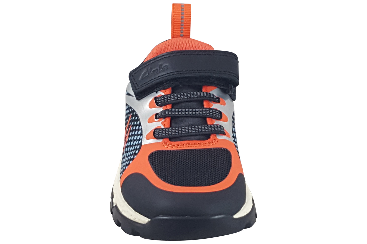 clarks steggy2 fly k black orange boys trainers top
