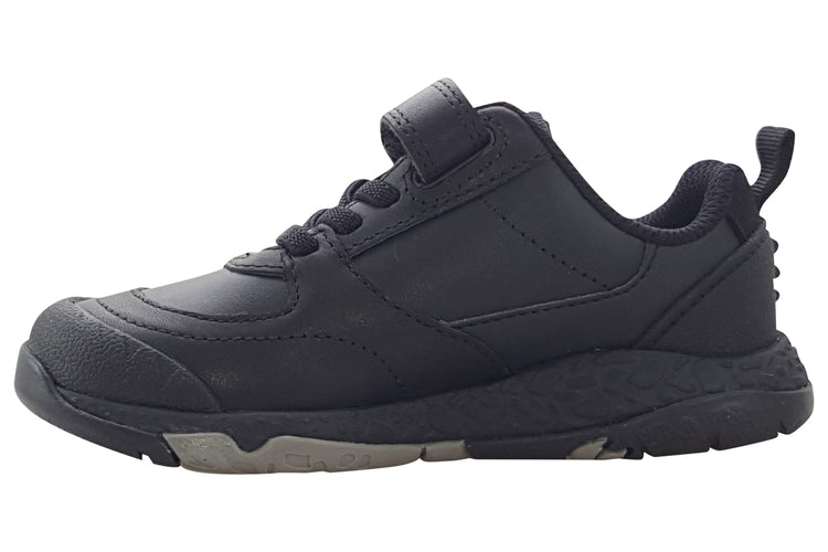 Clarks SteggyStride K Black Leather Boys School Shoes