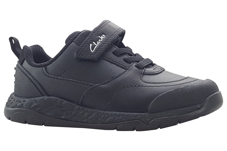 Clarks SteggyStride K Black Leather Boys School Shoes