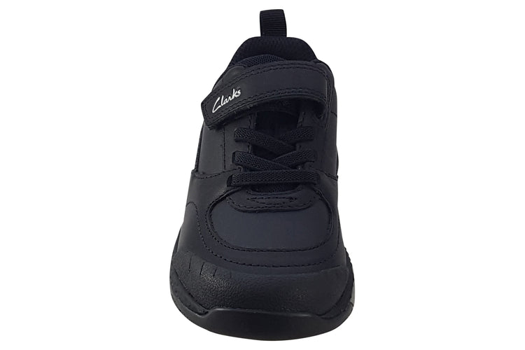 Clarks SteggyStride K Black Leather Boys School Shoes