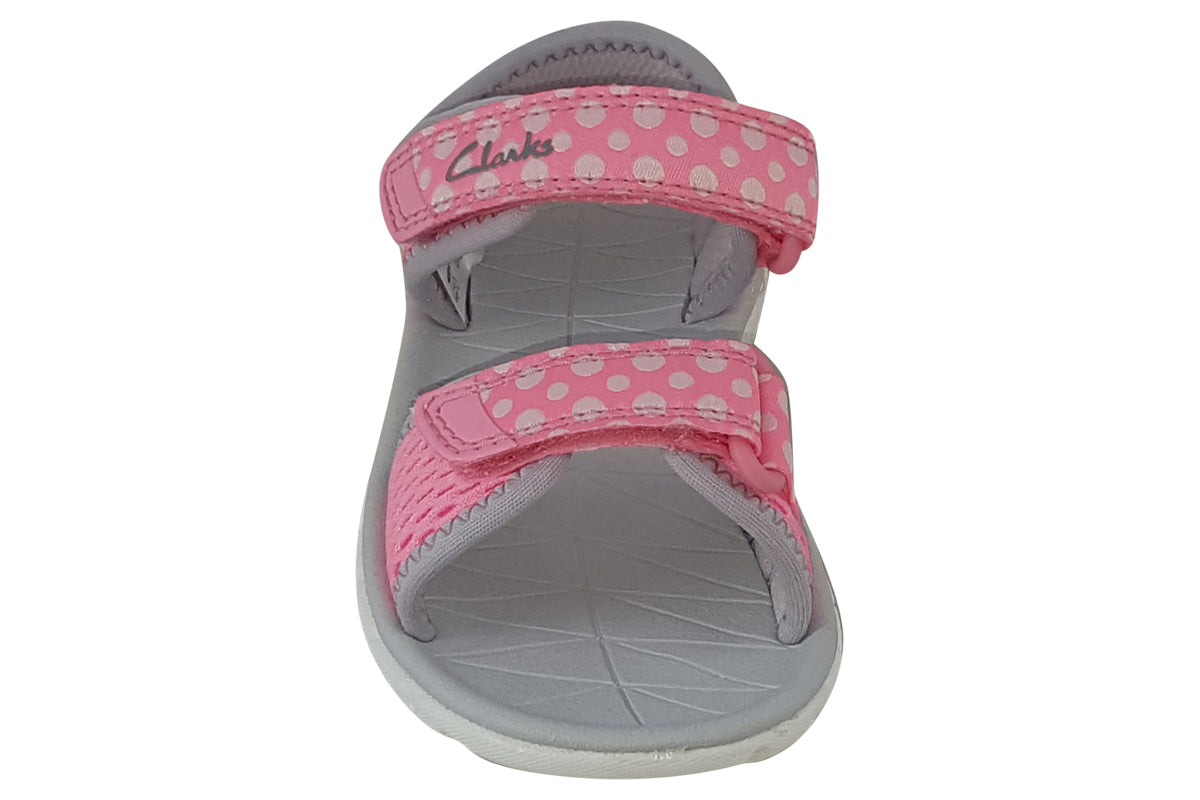 clarks surfing tide t pink combi girls sandals top