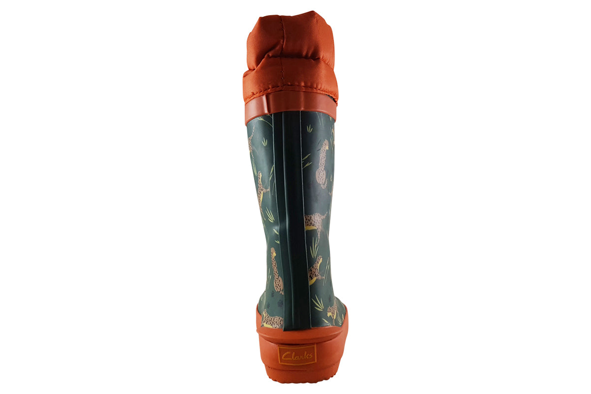 clarks tarri race k khaki print boys wellies back