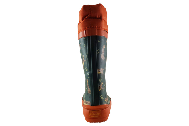 Clarks Tarri Race K Girls Wellingtons Khaki Print