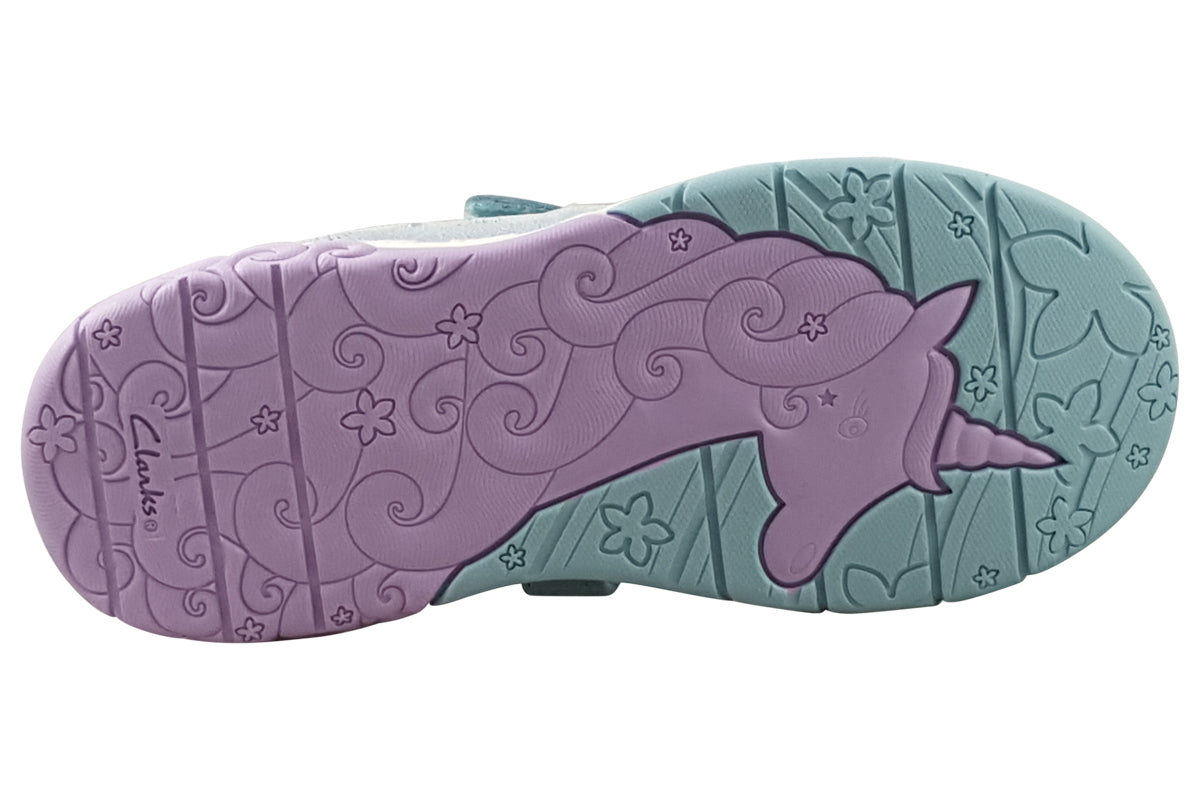 clarks tidal shell k light blue comb girls shoes sole