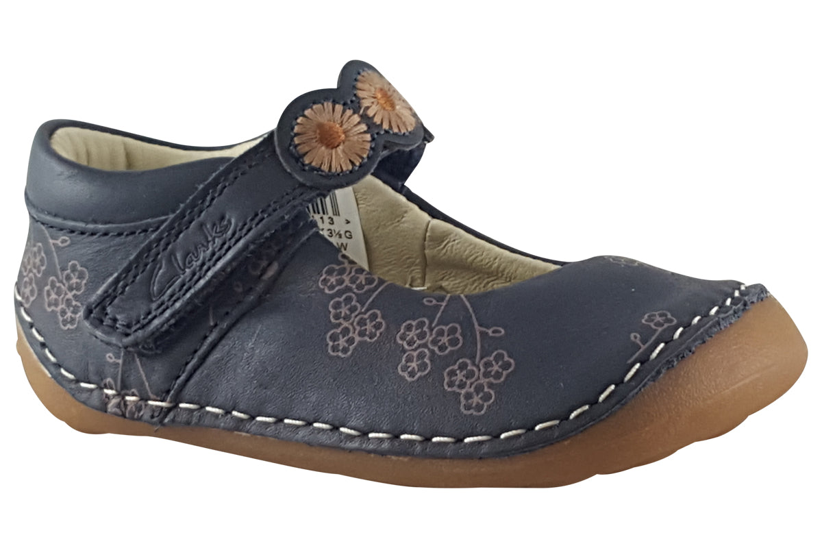clarks tiny flora t navy combi girls first shoes right