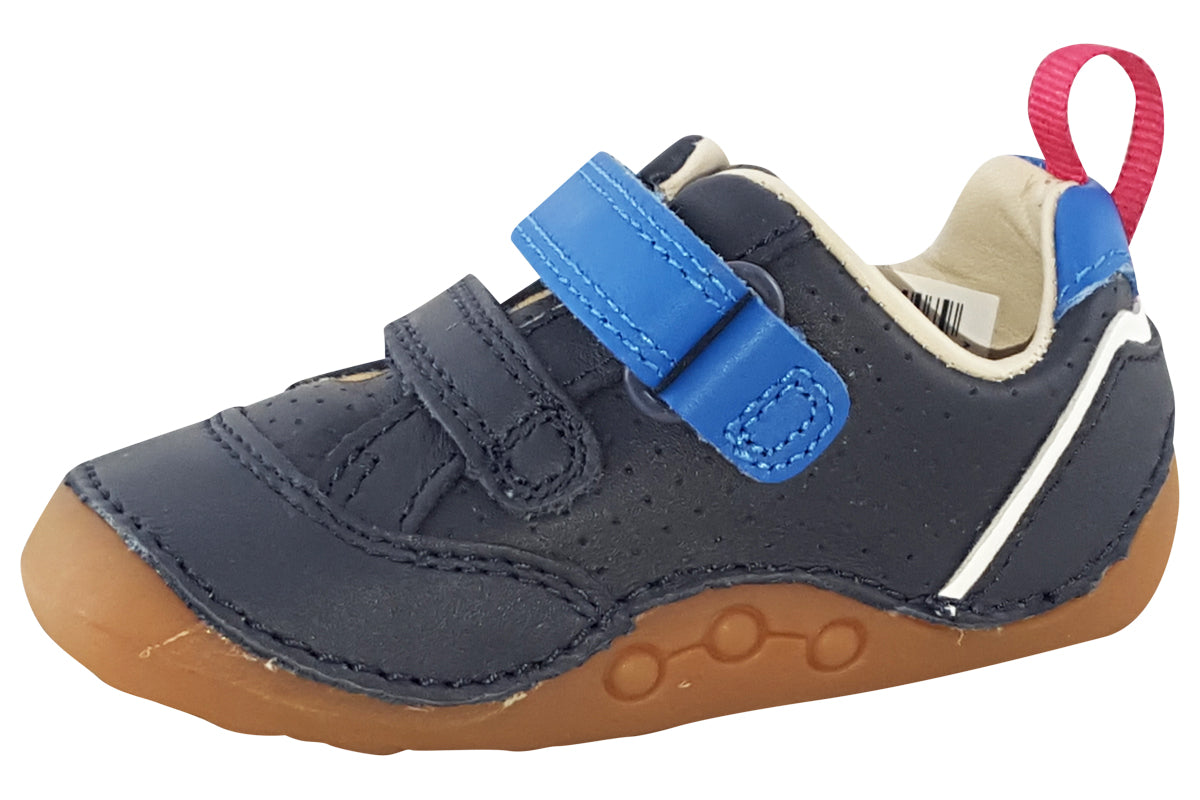 clarks tiny sky t navy leather boys first shoes left