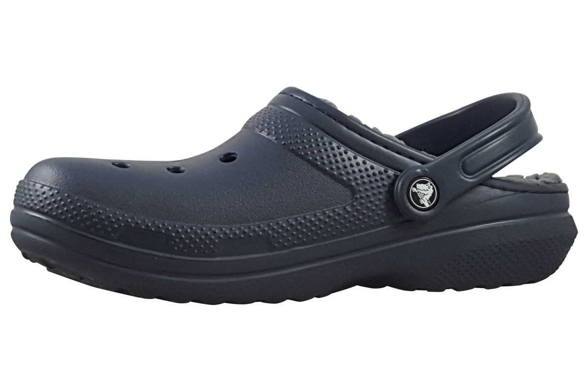crocs classic fuzz lined clog navy charcoal left