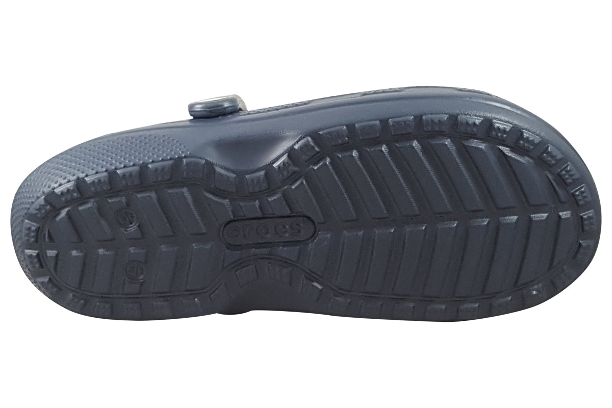 crocs classic fuzz lined clog navy charcoal sole