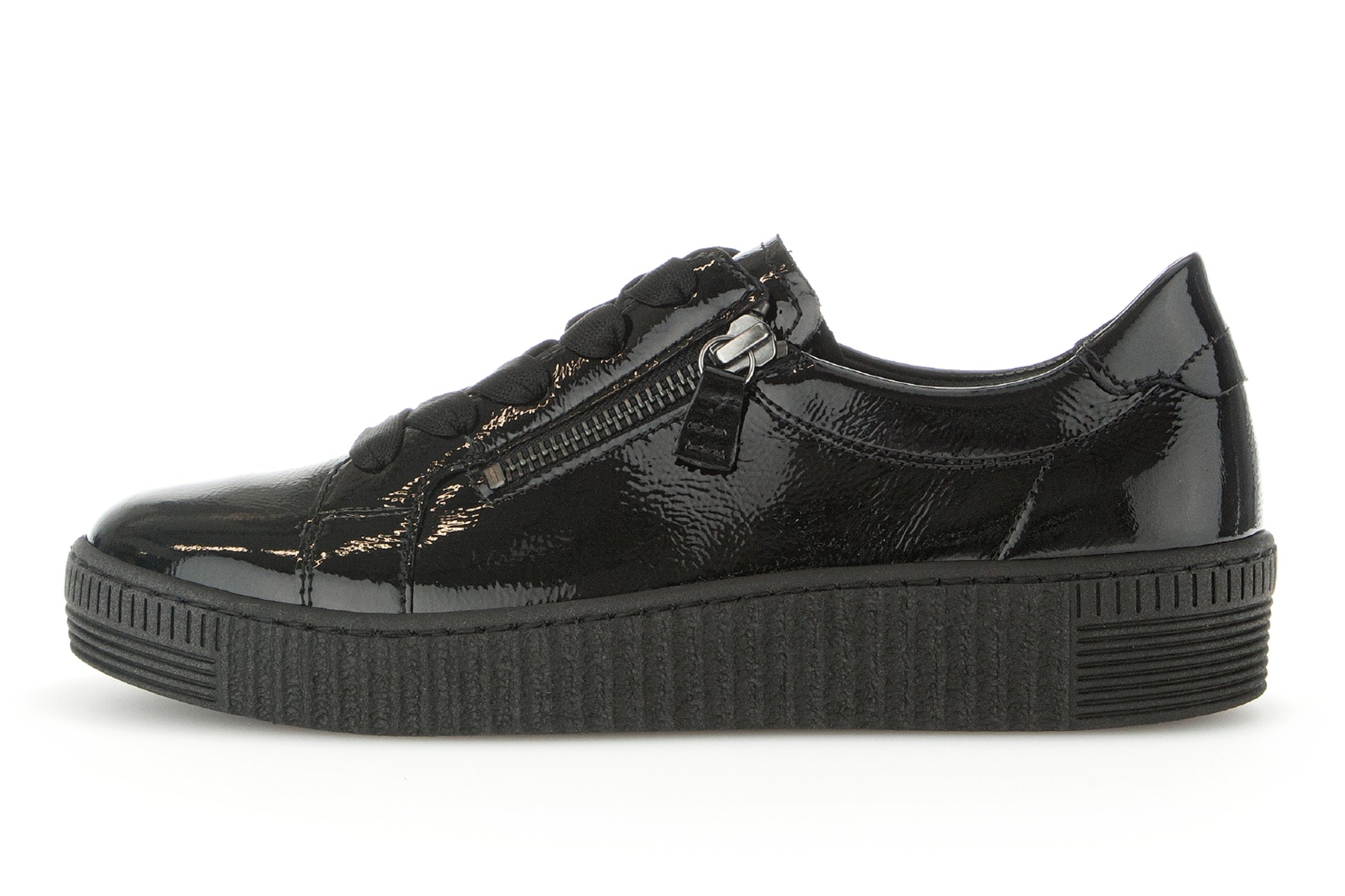 gabor-wisdom-womens-trainers-left-flat-black-patent