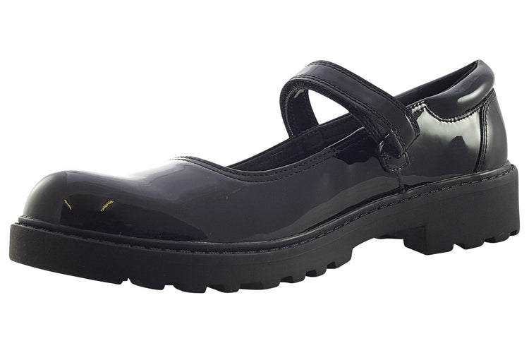 Geox Casey MJ Girl J6420P Black Patent Girls School Shoes