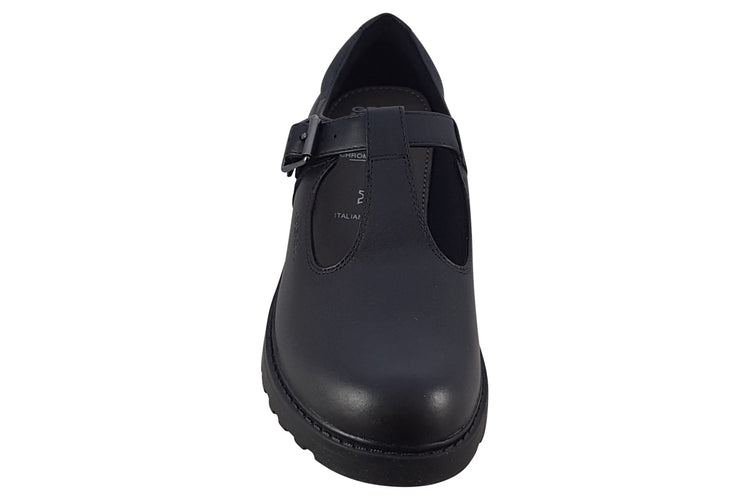 Geox G.E J Casey J8420E Black Leather Girls School Shoes