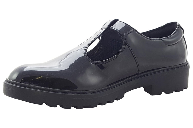 Geox G.E J Casey J8420E Black Patent Girls School Shoes