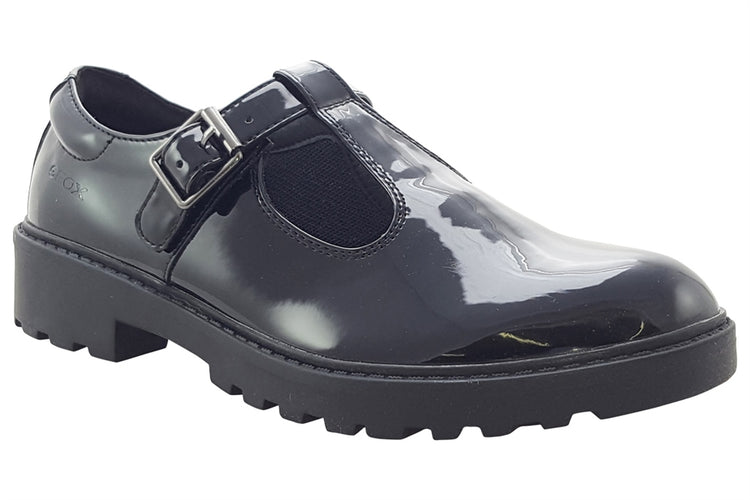 Geox G.E J Casey J8420E Black Patent Girls School Shoes