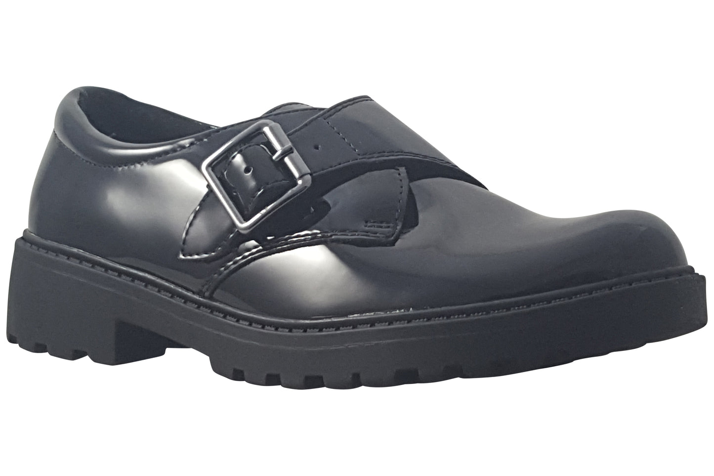 Geox J Casey Buckle J6620B Black Patent Girls School Shoes