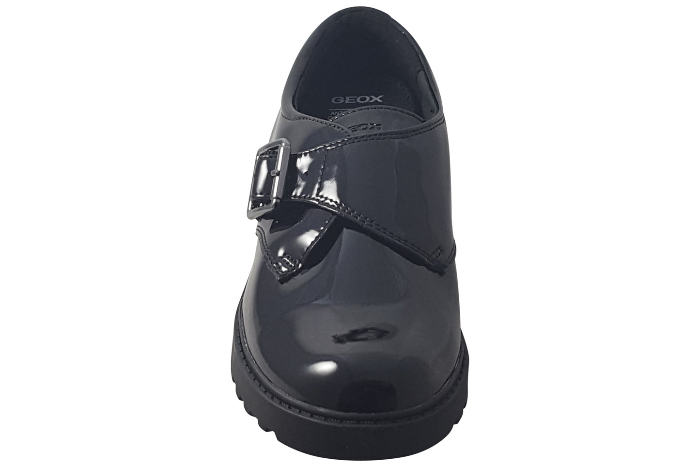 Geox J Casey Buckle J6620B Black Patent Girls School Shoes