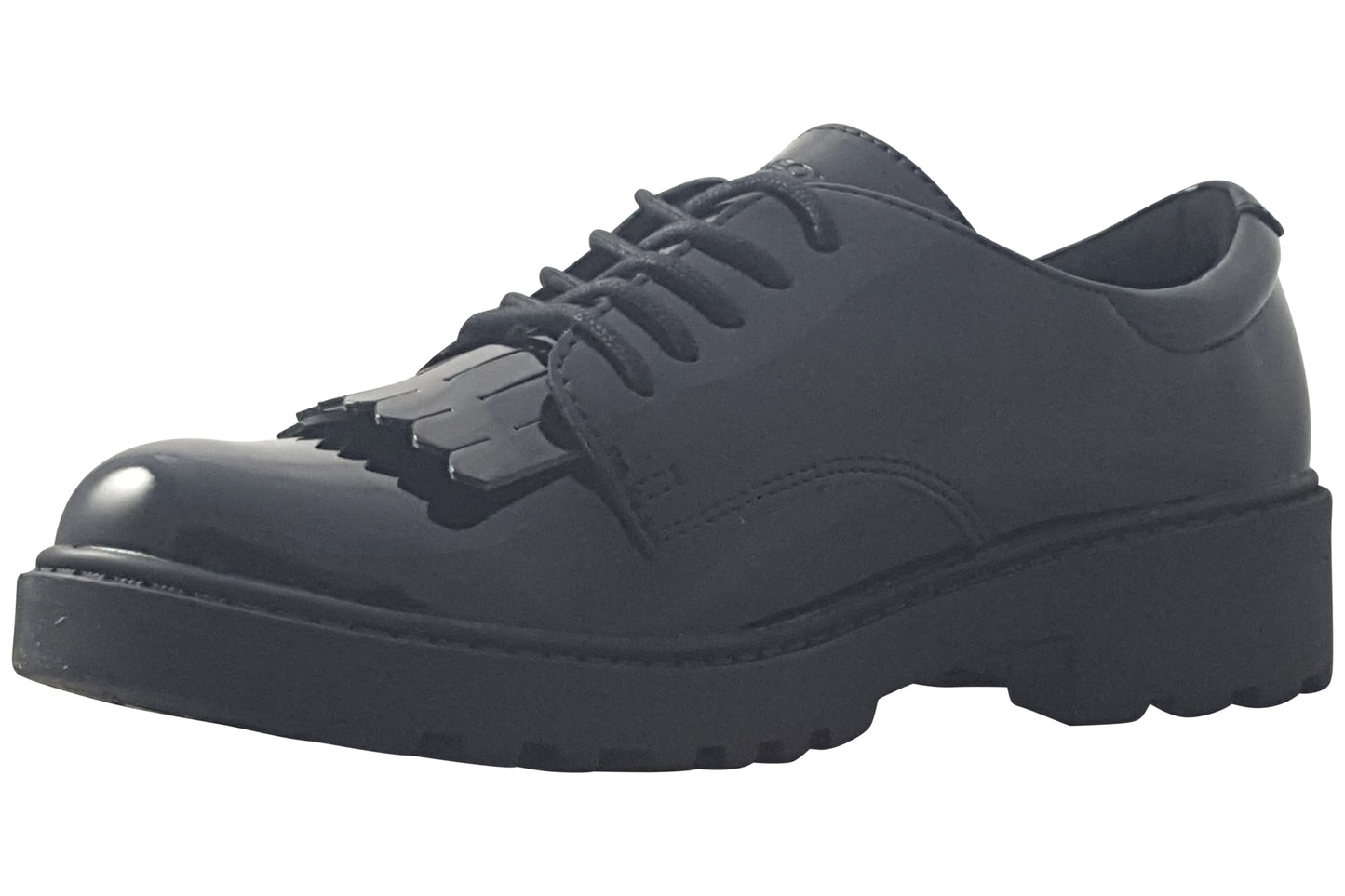 Geox J Casey Fringe J6620A Black Patent Girls School Shoes